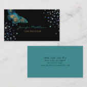 水エレガント色ティール(緑がかった色)&金ゴールドグリッター蝶 名刺 (正面/裏面)