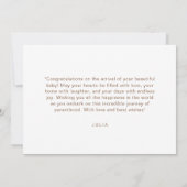 水エレガント色テラコッタモダンウェルカムベビー カード (裏面)