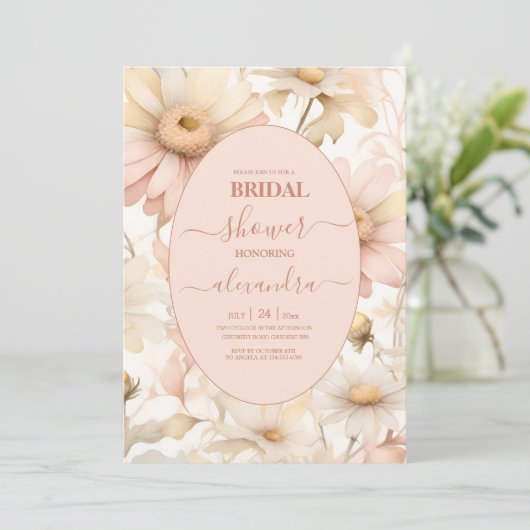 水エレガント色デイジーブライダルシャワー 招待状 (スタンド正面)