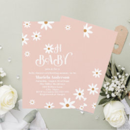 水エレガント色デイジーベビーイン開花ベビーショウェ 招待状