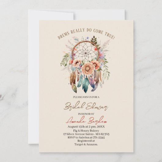 水エレガント色ドリームキャッチャーと花 招待状 (正面)