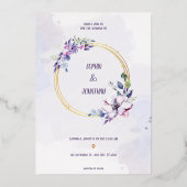 水エレガント色ニュートラルフローラ結婚の金ゴールド 箔招待状 (正面)