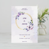 水エレガント色ニュートラルフローラ結婚の金ゴールド 箔招待状 (立ち正面)