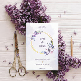 水エレガント色ニュートラルフローラ結婚の金ゴールド 箔招待状