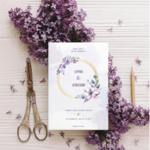 水エレガント色ニュートラルフローラ結婚の金ゴールド 箔招待状