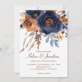 水エレガント色ネイビーブルーテラコッタ結婚ズ 招待状 (正面)