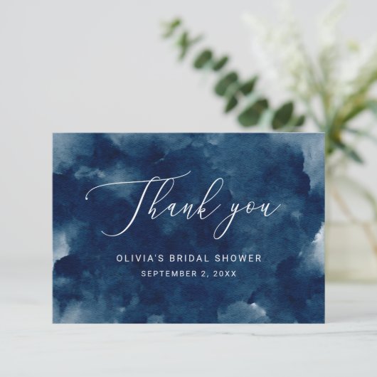 水エレガント色ネイビー航海のブライダルシャワー サンキューカード (スタンド正面)