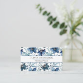 水エレガント色ネイビー青フローラパタモダンーン 名刺 (スタンド正面)