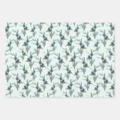水エレガント色ハミングバードボタニカルパターン ラッピングペーパーシート (正面3)