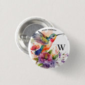 水エレガント色ハミングバードモノグラム 缶バッジ (正面&裏面)