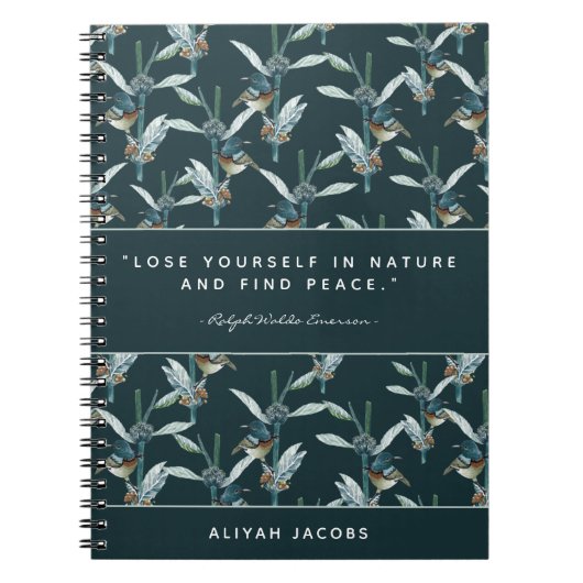 水エレガント色ハミングバード発見ピース引用文 ノートブック (正面)