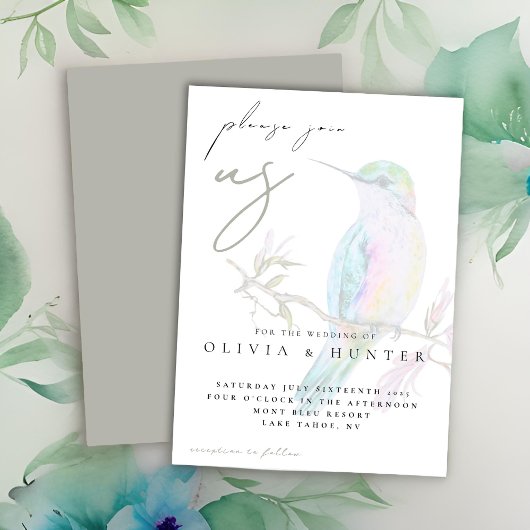 水エレガント色ハミングバード結婚式招待状