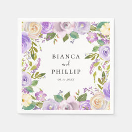 水エレガント色バイオレットパープル結婚フローラ スタンダードカクテルナプキン