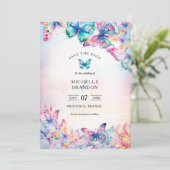 水エレガント色バタフライワイルドフラワーカラフル 招待状 (スタンド正面)