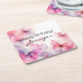 水エレガント色バタフライ紙コースター スクエアペーパーコースター (アングル)