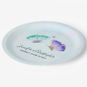 水エレガント色バタフライ結婚ペア ペーパープレート (アングル)