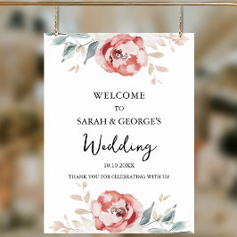 水エレガント色バラの結婚ウェルカムサイン ポスター