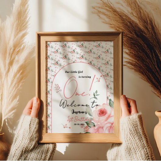 水エレガント色バラガール1stバースデーウェルカム ポスター