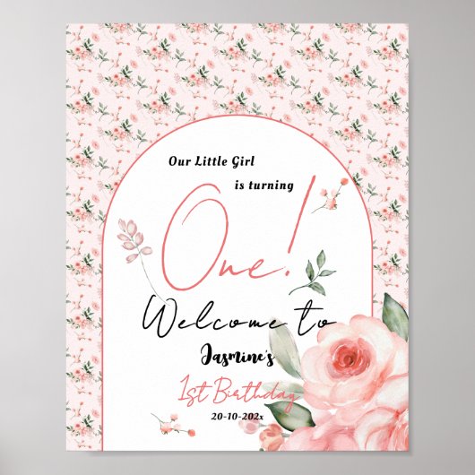 水エレガント色バラガール1stバースデーウェルカム ポスター (正面)