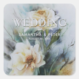 水エレガント色バラクリームとセージ緑 スクエアシール