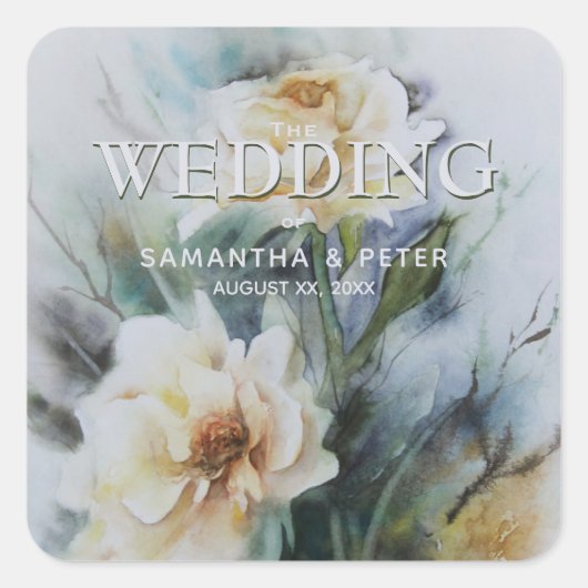 水エレガント色バラクリームとセージ緑 スクエアシール (正面)