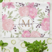 水エレガント色バラパターン金ゴールドモノグラムの キッチンタオル (折り畳み)