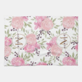 水エレガント色バラパターン金ゴールドモノグラムの キッチンタオル (横)