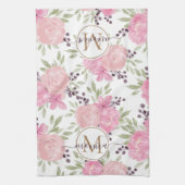 水エレガント色バラパターン金ゴールドモノグラムの キッチンタオル (縦)