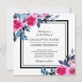 水エレガント色バラフローラスクエア結婚 招待状