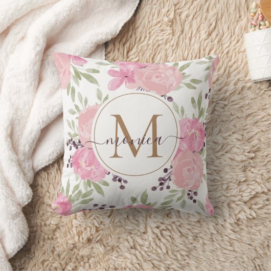 水エレガント色バラフローラ金ゴールド モノグラムの クッション (ブランケット)