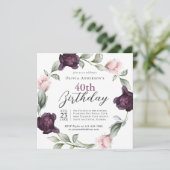水エレガント色バラフローラ40th誕生日 招待状 (スタンド正面)