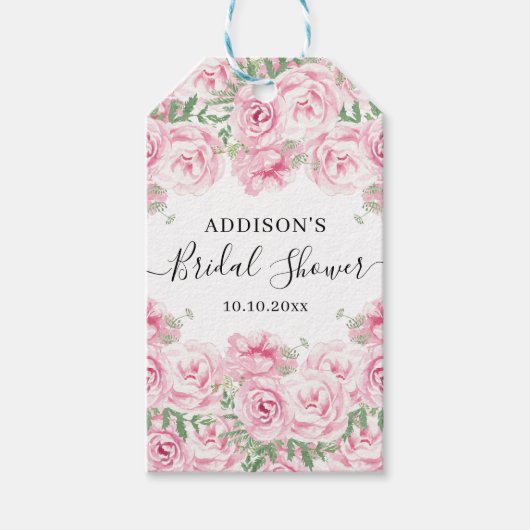 水エレガント色バラブライダルシャワー ギフトタグ (正面)