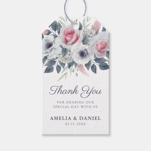 水エレガント色バラブルー結婚の感謝 ギフトタグ (正面)