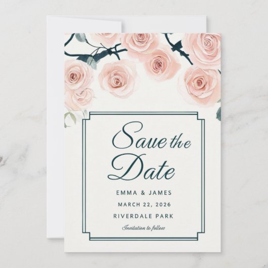 水エレガント色バラ招待状 招待状 (正面)