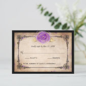 水エレガント色バラ素朴金ゴールドパープ結婚ルス 出欠カード (スタンド正面)