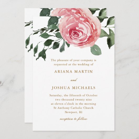 水エレガント色バラ結婚式招待状 招待状 (正面/裏面)