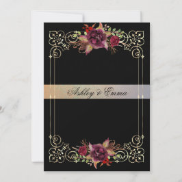 水エレガント色バラ金ゴールドフレ結婚ーム 招待状