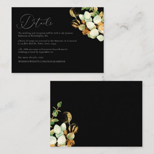 水エレガント色バラ金ゴールド緑 エンクロージャーカード (正面/裏面)