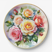 水エレガント色バラ ペーパープレート (正面)