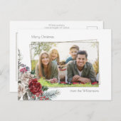 水エレガント色バラ、松と金ゴールドフレーム写真 ポストカード (正面/裏面)