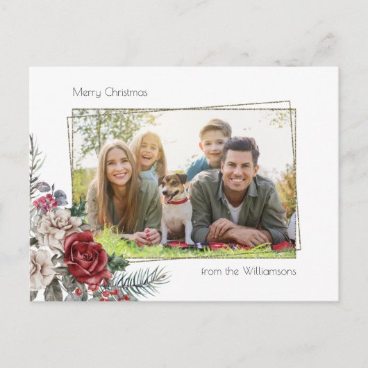 水エレガント色バラ、松と金ゴールドフレーム写真 ポストカード (正面)