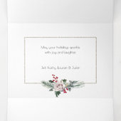 水エレガント色バラ、松と金ゴールドフレーム写真 三つ折りクリスマスカード (内部中)