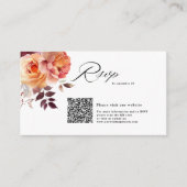 水エレガント色バーガンディQRコードウェディングRSVP エンクロージャーカード (正面)