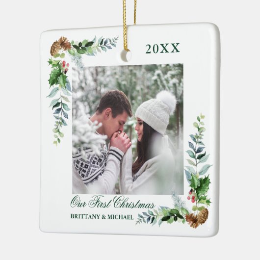 水エレガント色パインカップル初めてのクリスマス セラミックオーナメント (左)