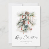 水エレガント色パインコーン分岐クリスマス シーズンカード (正面)