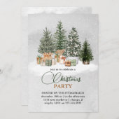 水エレガント色パインツリーズクリスマスホリデー 招待状 (正面/裏面)