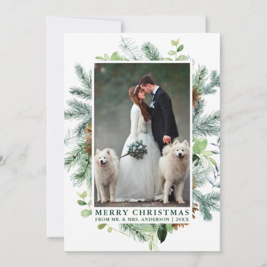 水エレガント色パインフレーム結婚のフォトグリーン シーズンカード (正面)