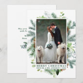 水エレガント色パインフレーム結婚のフォトグリーン シーズンカード (正面/裏面)