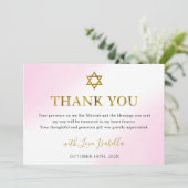 水エレガント色パステルピンク金ゴールドバルミツワー サンキューカード (スタンド正面)