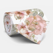 水エレガント色パステルフラワーズアンドピンクローズ ネクタイ (ロール)